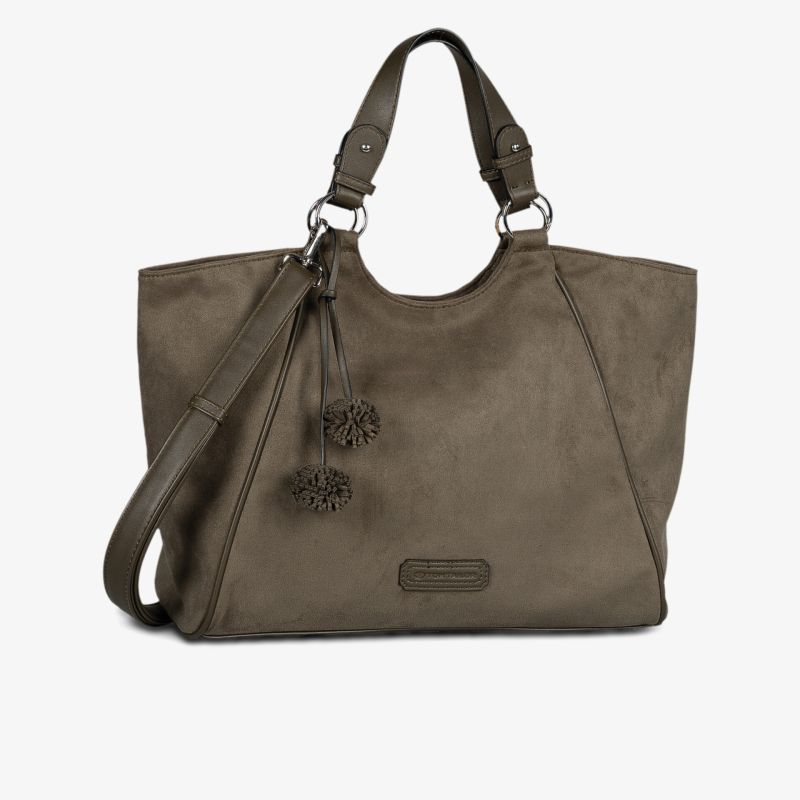 Geräumige Handtasche aus softem Material mit praktischem Tragegriff und abnehmbarem Schulterriemen, elegante Anhänger als Schmuck