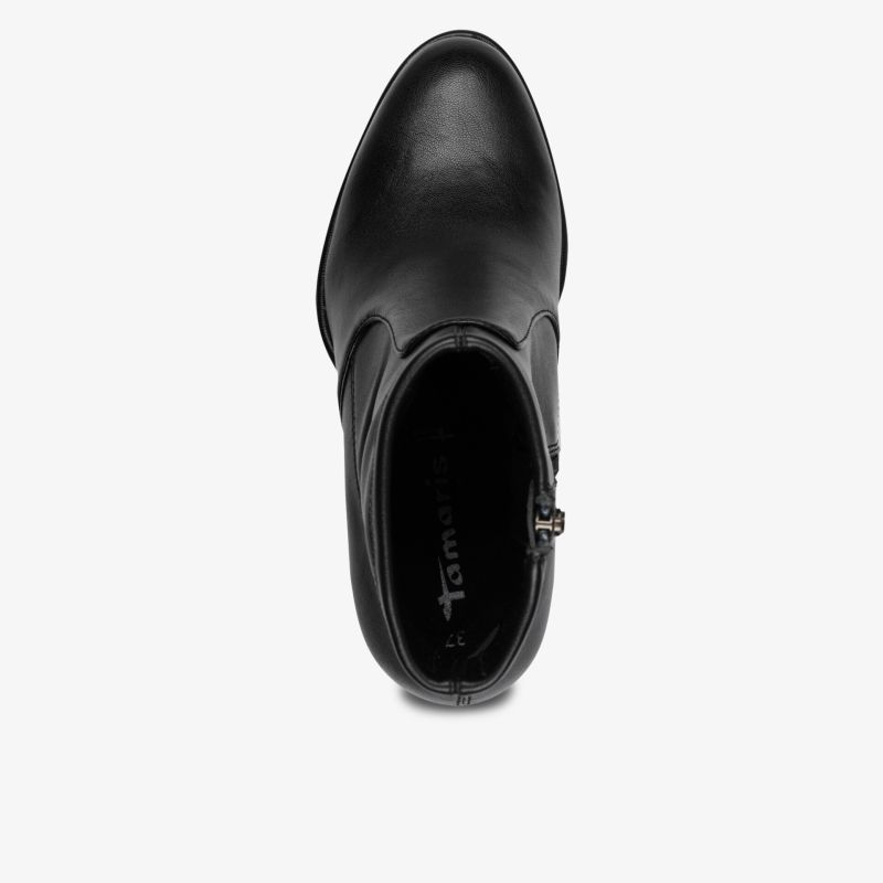 Eleganter schwarzer Stiefel aus hochwertigem Leder mit komfortabler Passform von oben fotografiert