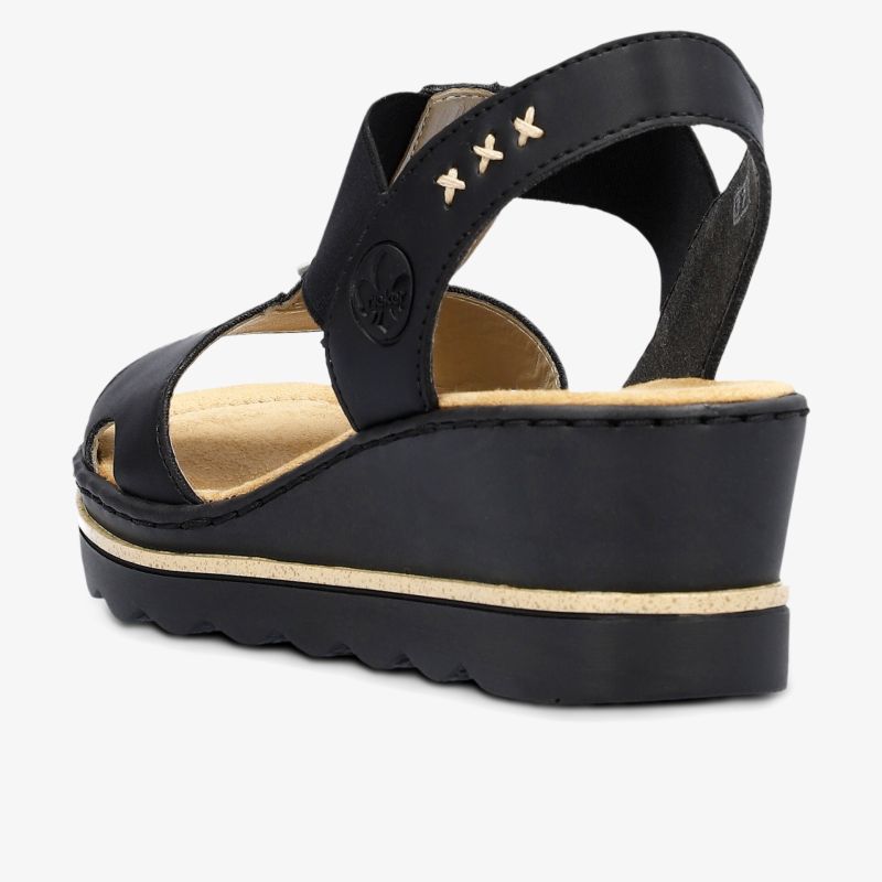 Schwarze Sandale mit Keilabsatz und komfortablen Riemen, ideal für modischen Tragekomfort