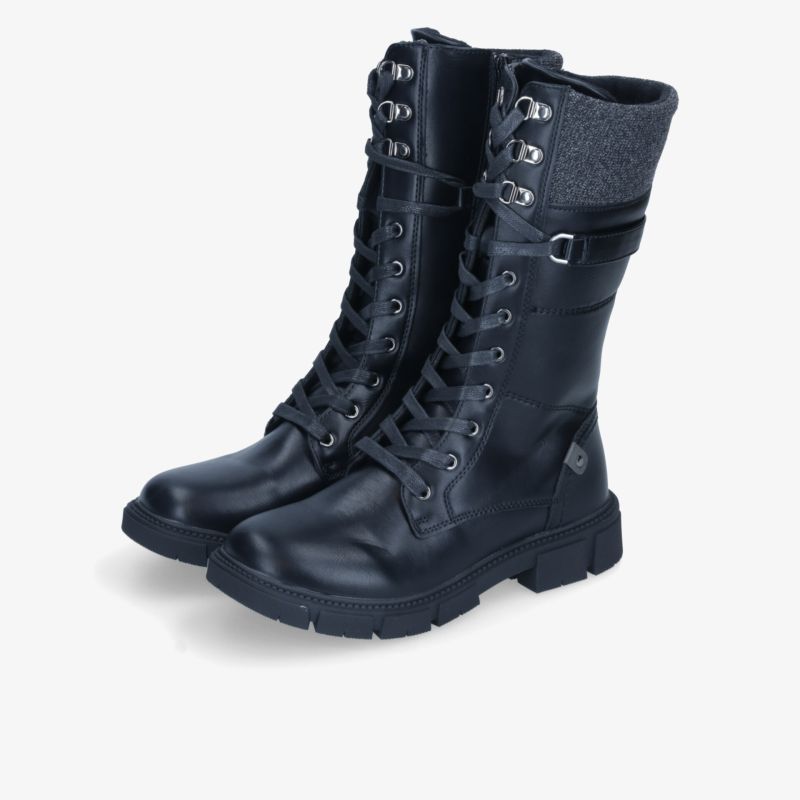 Robuste schwarze Schnürstiefel mit bequemem Design und strapazierfähigem Material in modischer 3-4-Ansicht