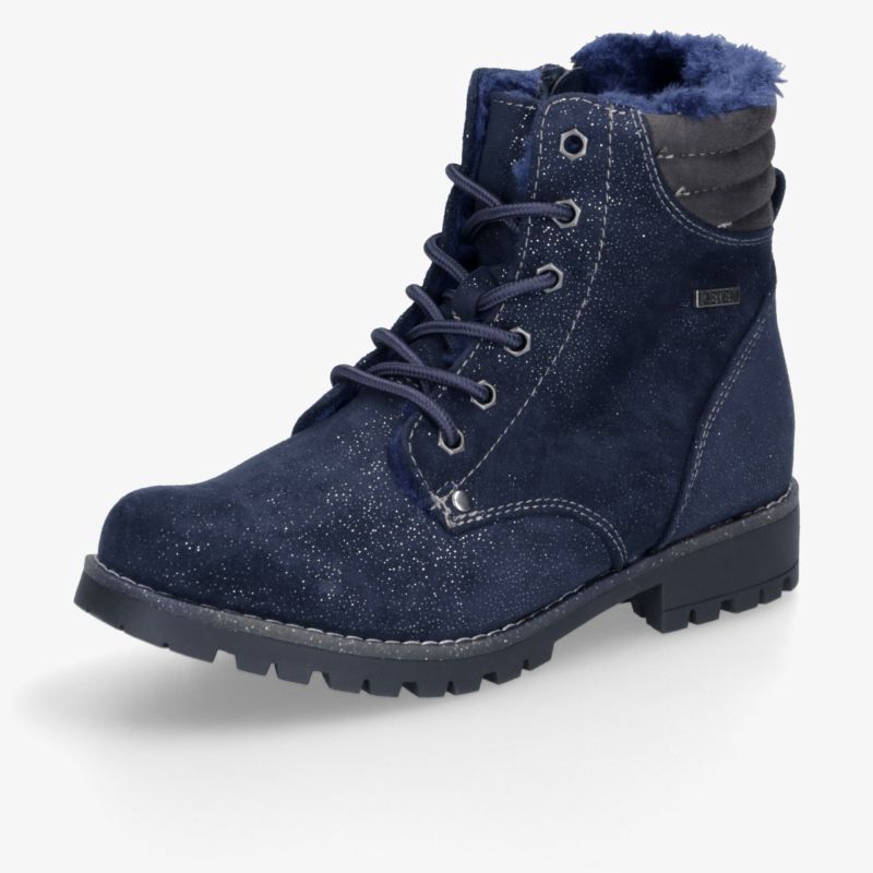 Blauer winterlicher Stiefel mit warmer Innenfütterung, robuster rutschfester Sohle und schnürbarem Design