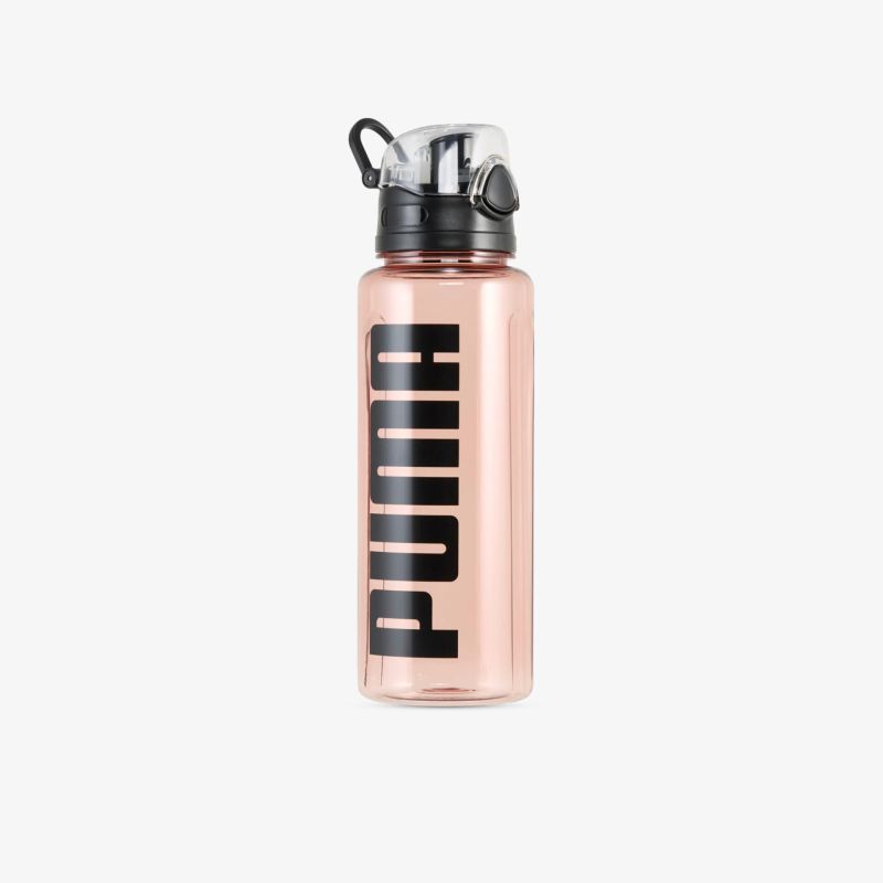 Transparente rosa Wasserflasche mit großem Schriftzug und praktischem Trinkverschluss, ideal für Sport und Freizeit