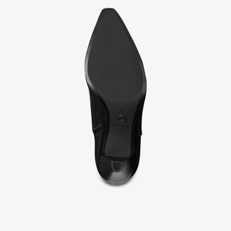Schuhsohle mit spitzer Form und rutschfestem Profil, elegante schwarze Oberfläche, strapazierfähig und stabil