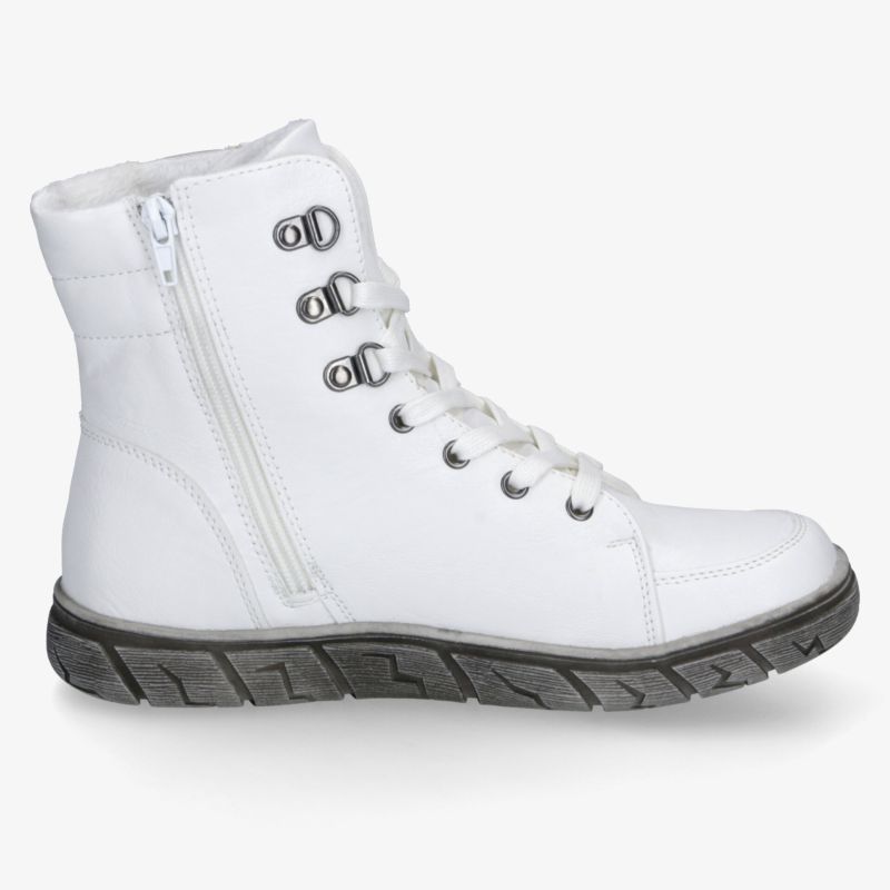 Weißer High-Top Sneaker mit seitlichem Reißverschluss, Schnürung, gepolstertem Schaft und markanter Profilsohle