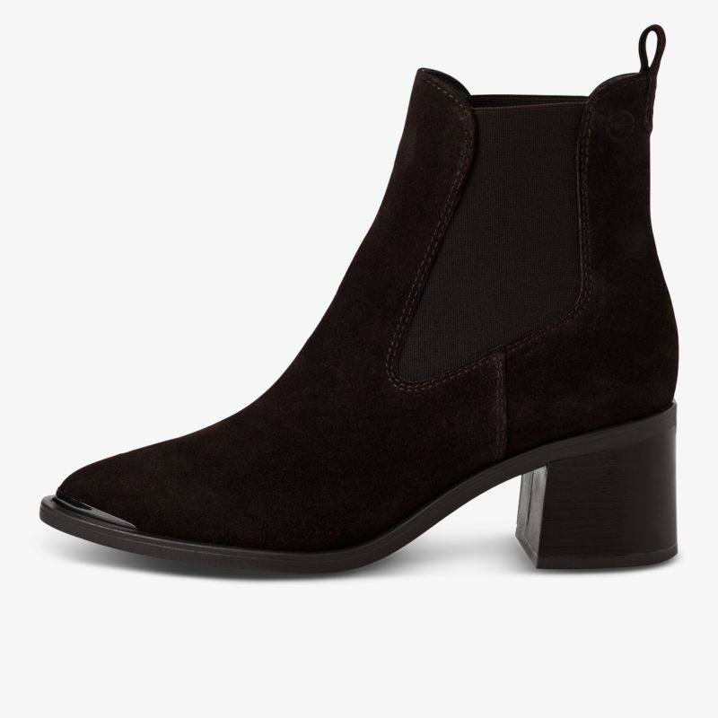 Schwarze Stiefelette aus Wildleder mit bequemem Blockabsatz und elastischen Einsätzen für einfachen Einstieg