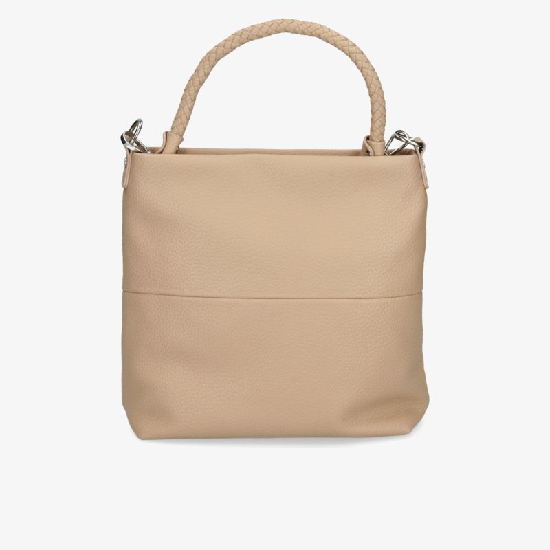 Beige Handtasche mit elegantem Henkel und glattem Material, praktische Größe und hochwertige Verarbeitung