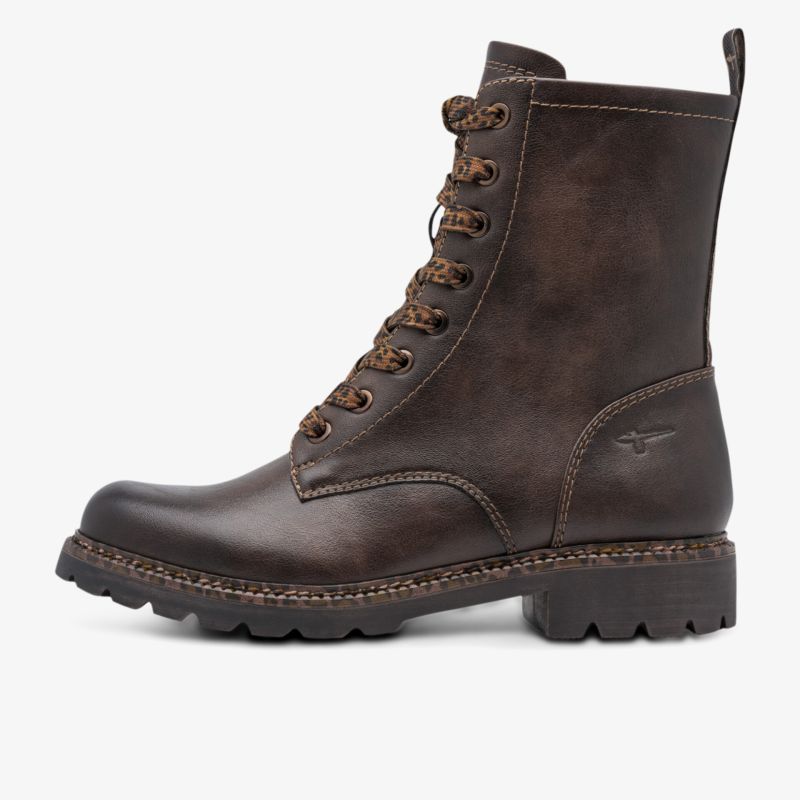 Robuster brauner Leder-Schnürstiefel mit gepolstertem Schaftrand und profilierter Laufsohle