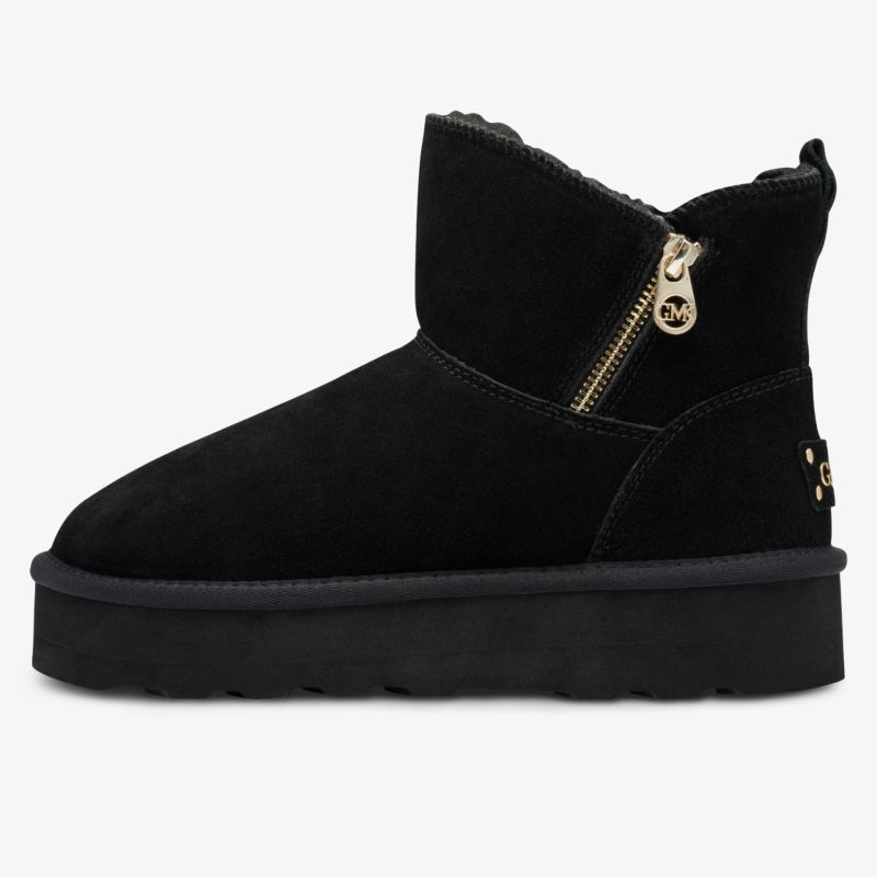 Modische schwarze Stiefelette mit Reißverschluss und komfortabler, warmer Sohle für vielseitigen Tragekomfort