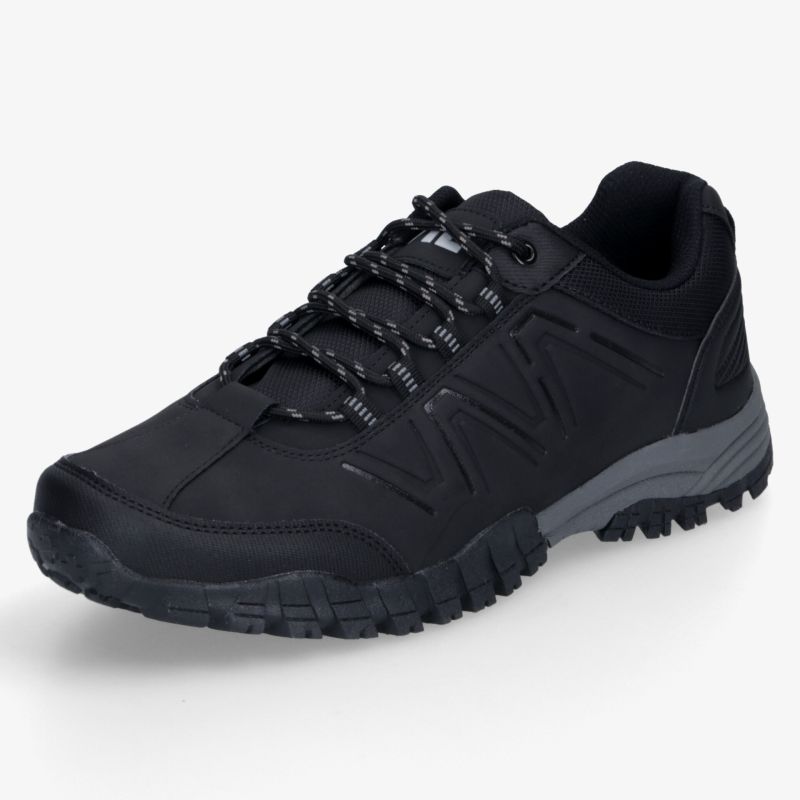 Schwarzer robuster Wanderschuh mit rutschfester, stabiler Laufsohle und bequemer Passform