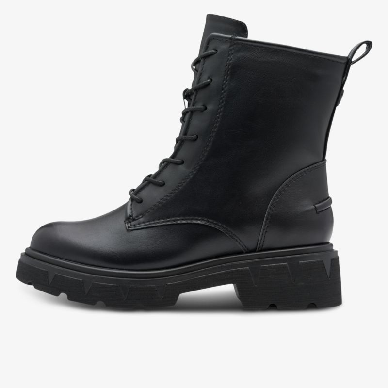 Schwarzer robuster Schnürstiefel mit kräftiger Sohle und modischem Design, bequem und strapazierfähig