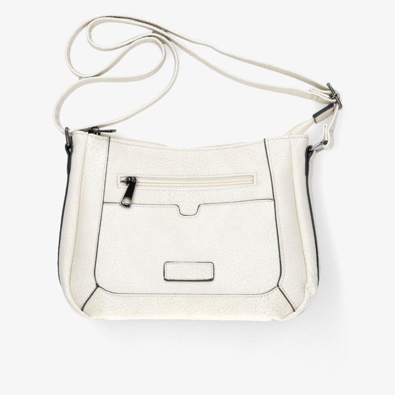 Weiße Schultertasche mit praktischem Reißverschlussfach, verstellbarem Riemen und klarer, moderner Optik