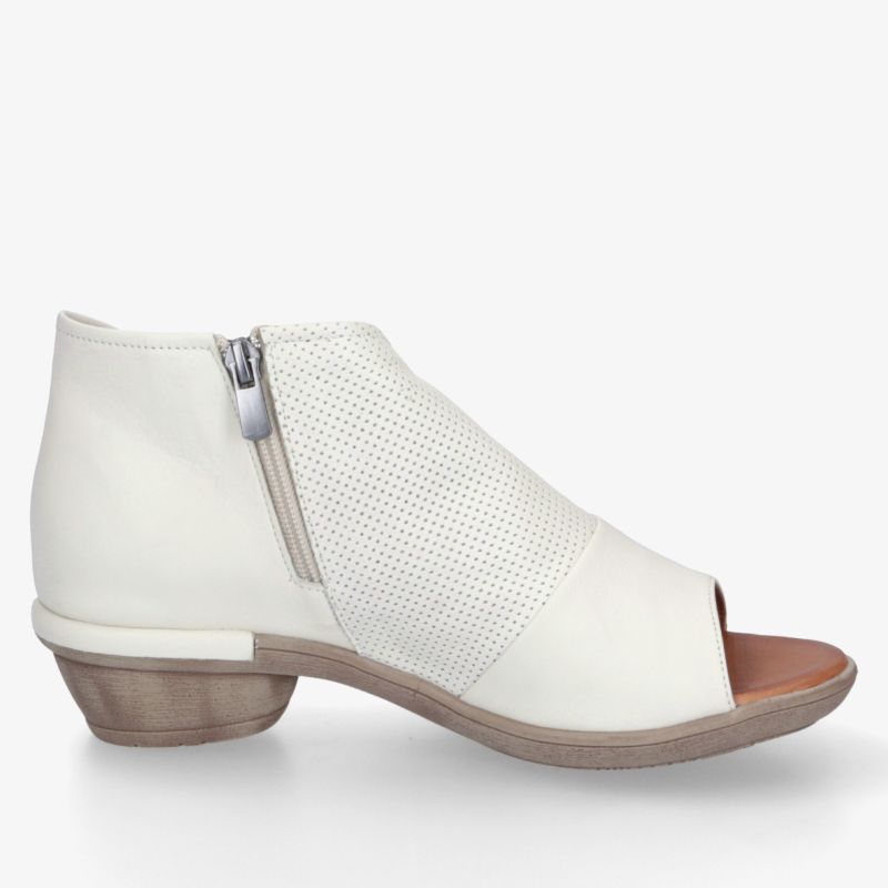Weißer, offener Schuh mit Reißverschluss und leichtem Absatz, atmungsaktiv und bequemer Tragekomfort