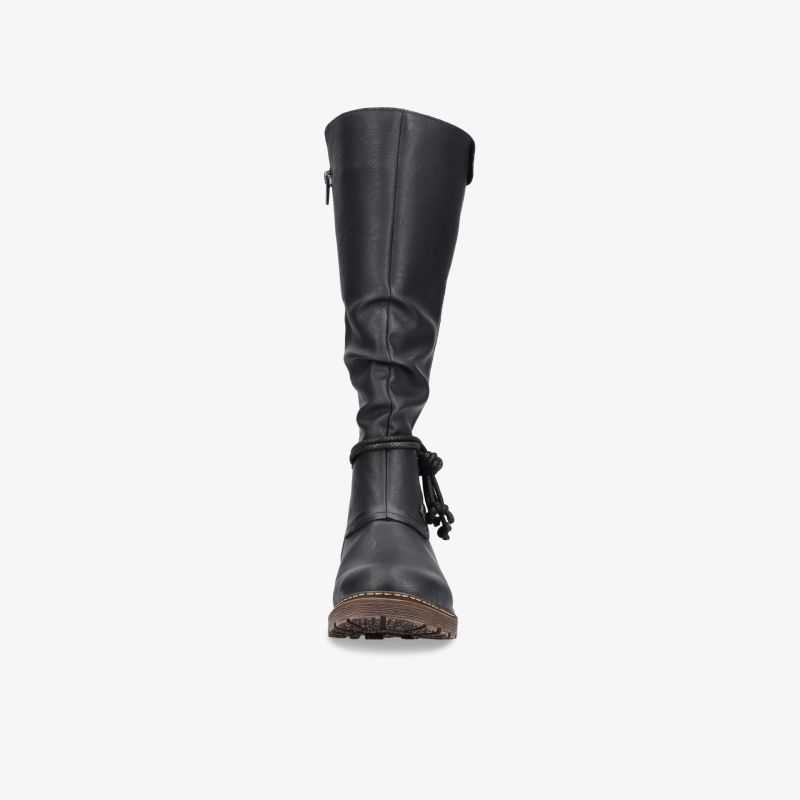 Robuster schwarzer Stiefel in bequemer Passform mit elegantem Design und wetterfestem Material vorne