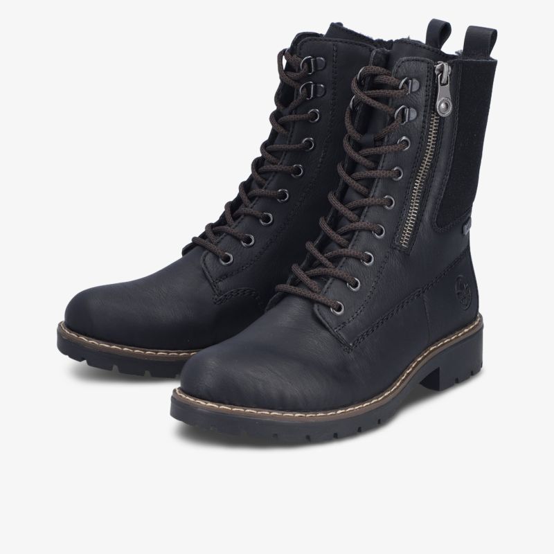 Schwarze Schnürstiefel mit hohem Schaft und seitlichem Reißverschluss, robustes und komfortables Design