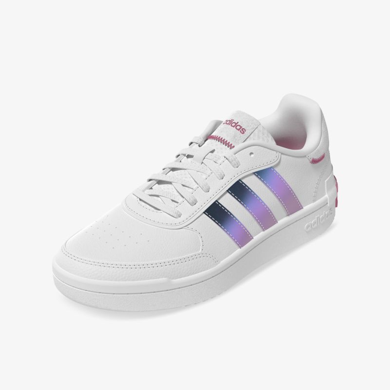 Moderner weißer Sneaker mit lila Akzenten und komfortabler Sohle, ideal für sportlichen und stilvollen Look.