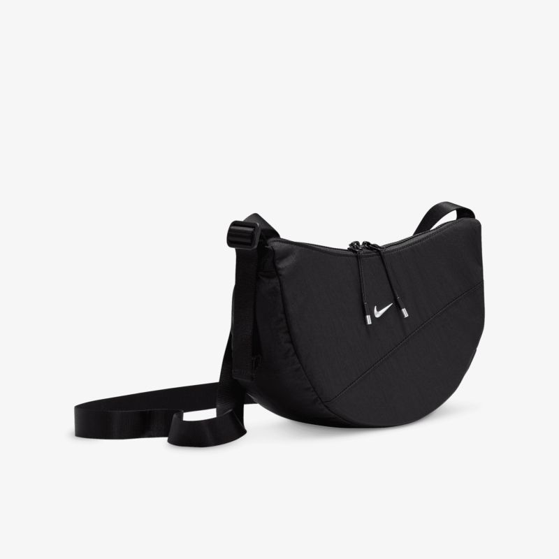 Schwarze Umhängetasche mit verstellbarem Riemen, schlankem minimalistischen Design und praktischer leichter Bauweise