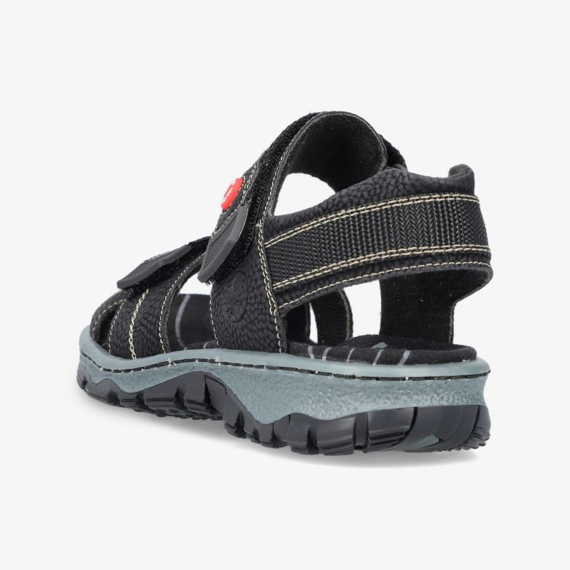 Robuste schwarze Outdoor-Sandale mit verstellbarem Klettverschluss und rutschfester Sohle, ideal für Komfort und Halt