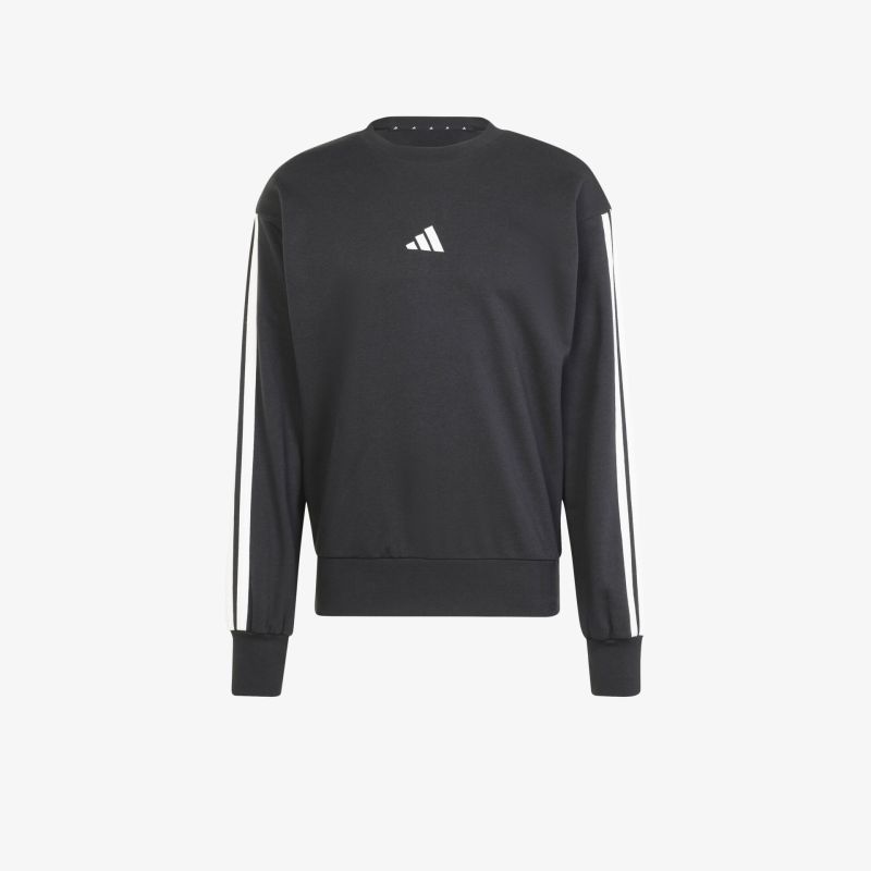 Schwarzes Sweatshirt mit Adidas-Logo und weißen Streifen auf den Ärmeln, sportlich und bequem, Frontansicht