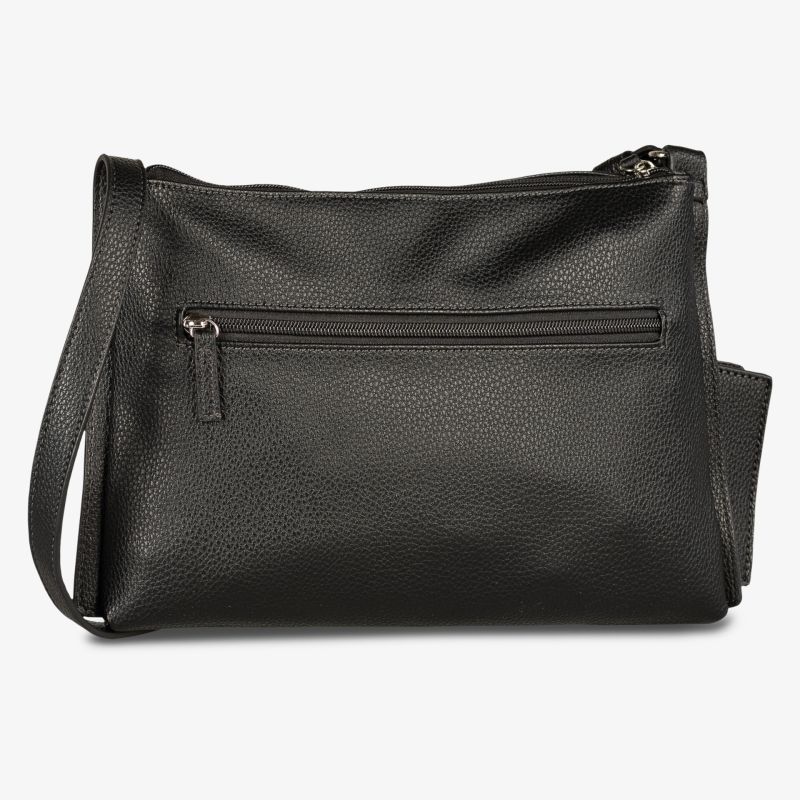 Elegante schwarze Schultertasche mit Reißverschlussfach, schlichtes Design und praktischer Größe für den Alltag