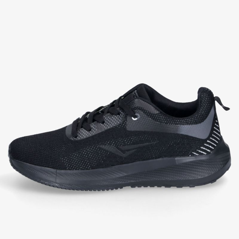 Moderner schwarzer Sportschuh mit atmungsaktivem Material und stoßdämpfender Sohle für hohen Tragekomfort