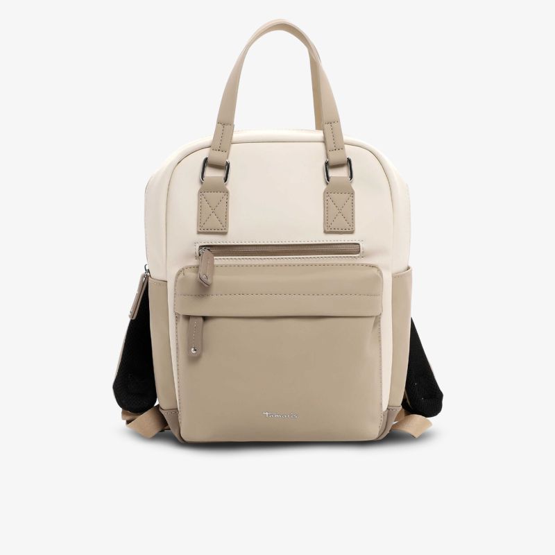 Moderner eleganter Rucksack in Beige mit praktischem Außenfach und kompaktem Design