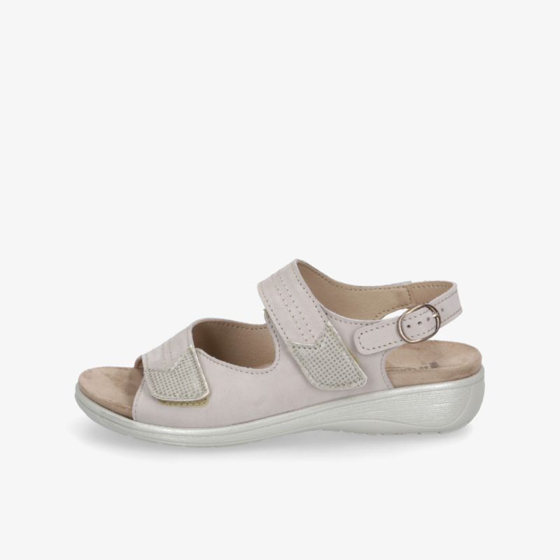Beige Sandale mit verstellbaren Klettverschlüssen und gepolsterter Innensohle für optimalen Komfort