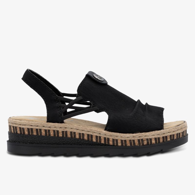 Bequeme schwarze Sandale mit gepolsterter Sohle und rutschfester Laufsohle für hohen Tragekomfort