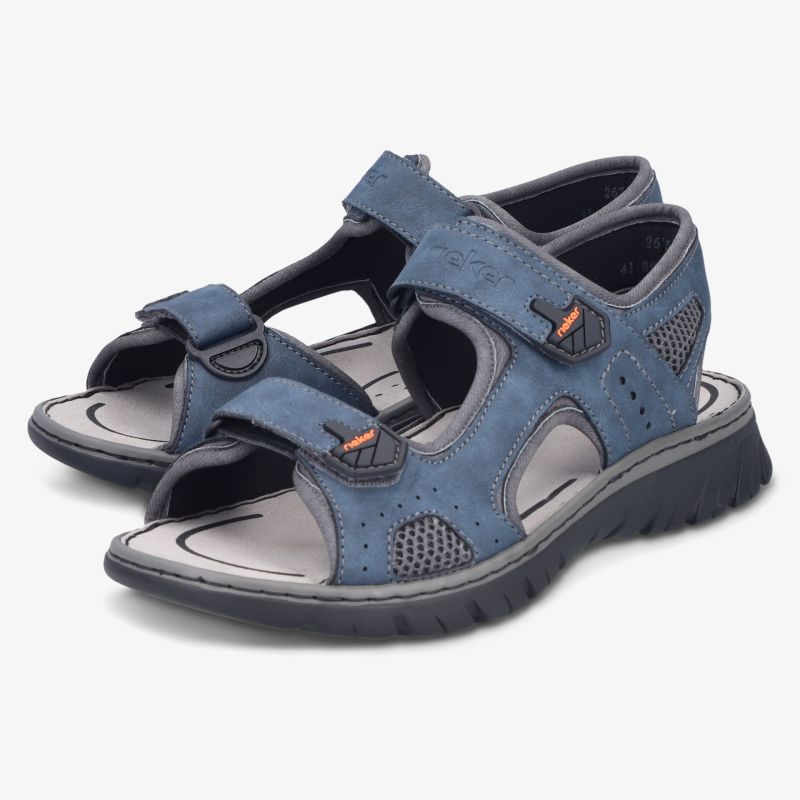 Bequeme blaue Sandalen mit verstellbaren Klettverschlüssen und rutschfester Sohle für optimalen Tragekomfort