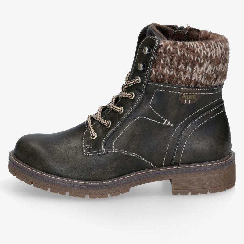 Stilvoller schwarzer Boot mit robustem Design und gefüttertem Kragen. Ideal für kaltes Wetter und perfekte Trittsicherheit.