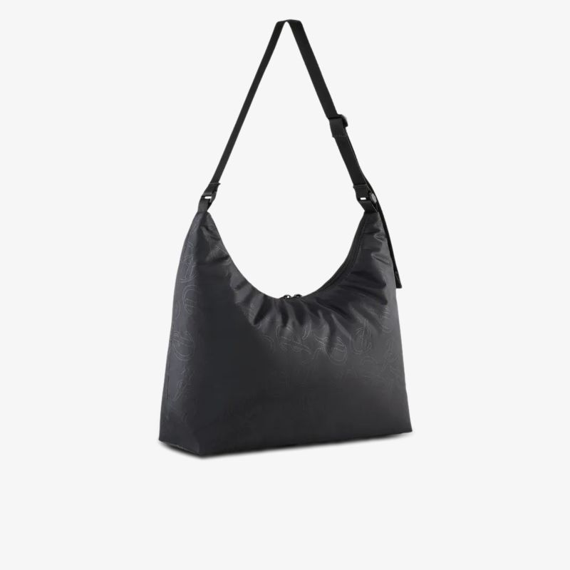 Schwarze Umhängetasche mit verstellbarem Schulterriemen und schlichtem, funktionalem Design