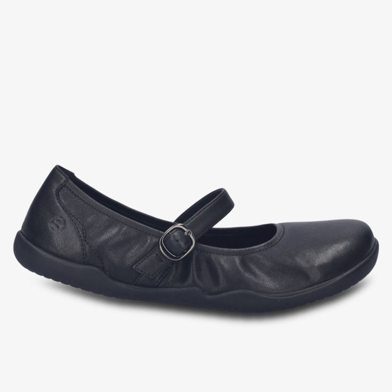 Bequemer flacher Schuh aus weichem Leder mit verstellbarem Riemen und flexibler Sohle