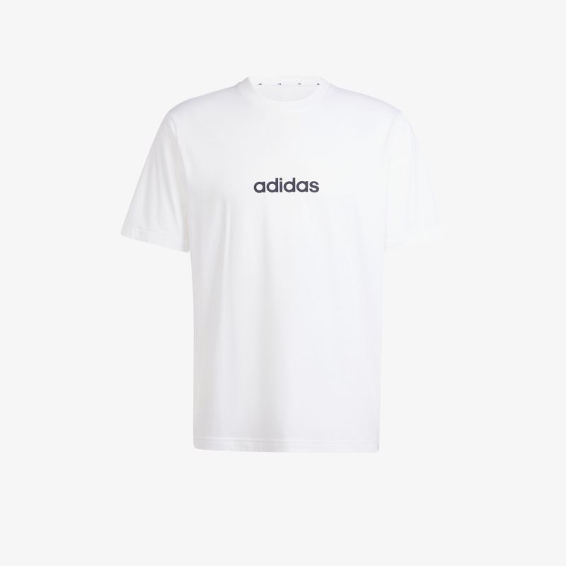 Weißes adidas T-Shirt mit schwarzem Logo und klassischem, bequemem Schnitt, ideal für den Alltag