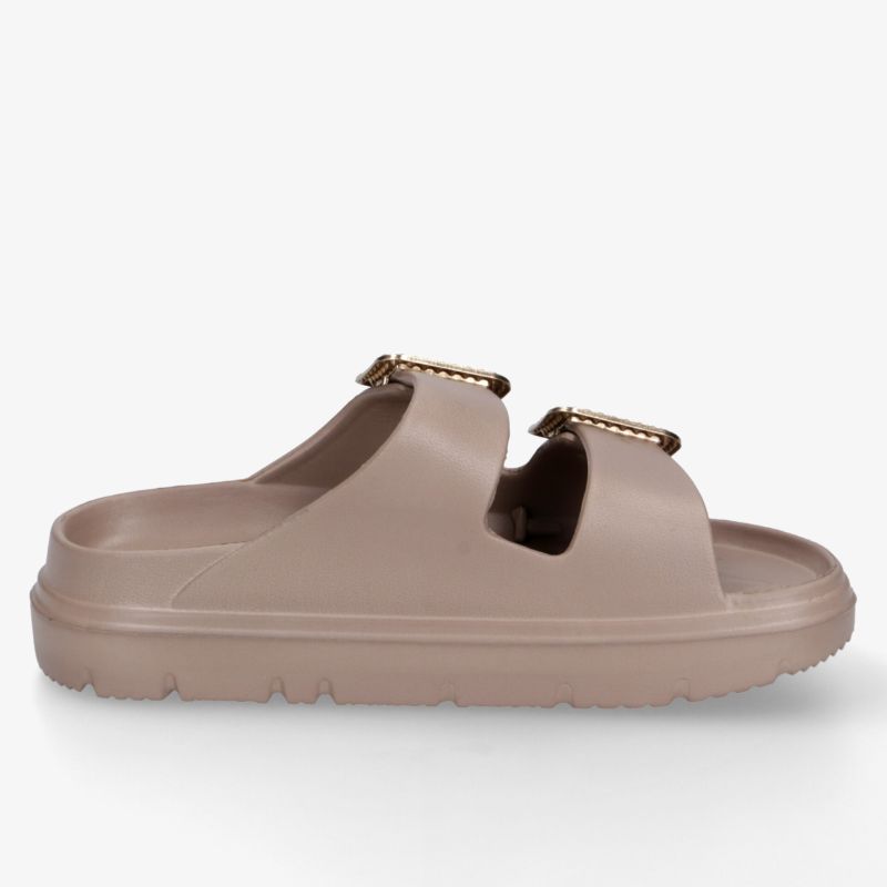 Bequeme beige Slip On Pantolette mit gepolsterter Sohle und rutschfestem Profil für optimalen Tragekomfort