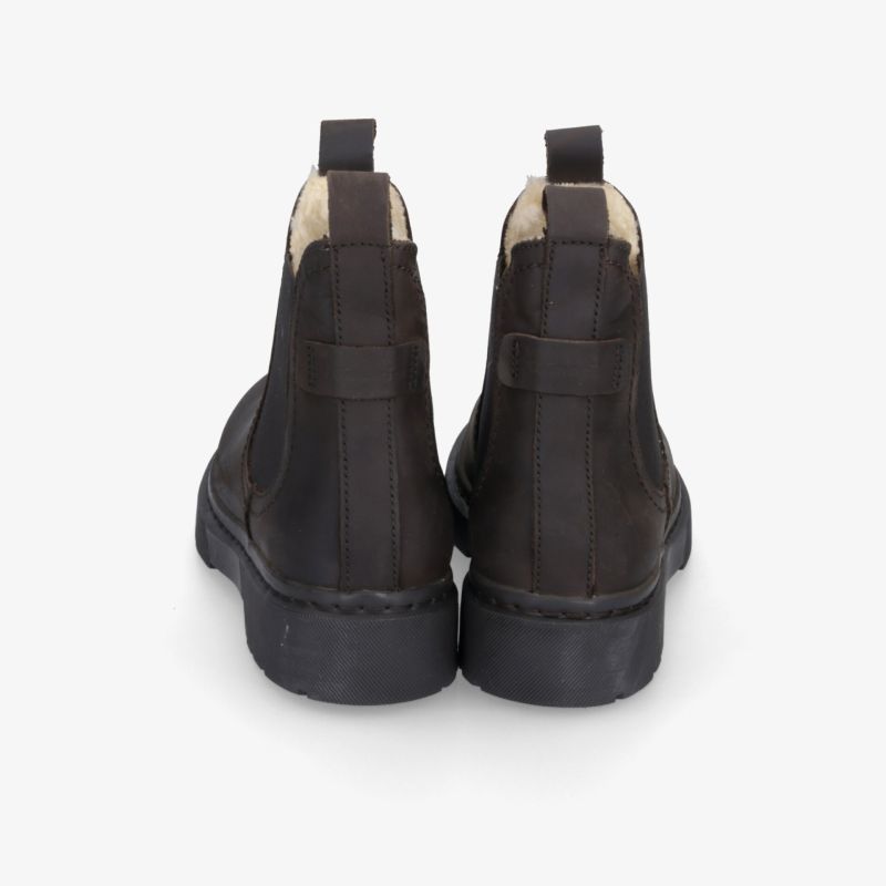 Schwarze Stiefeletten im Paar mit robustem Absatz und glattem Leder, von hinten abgebildet