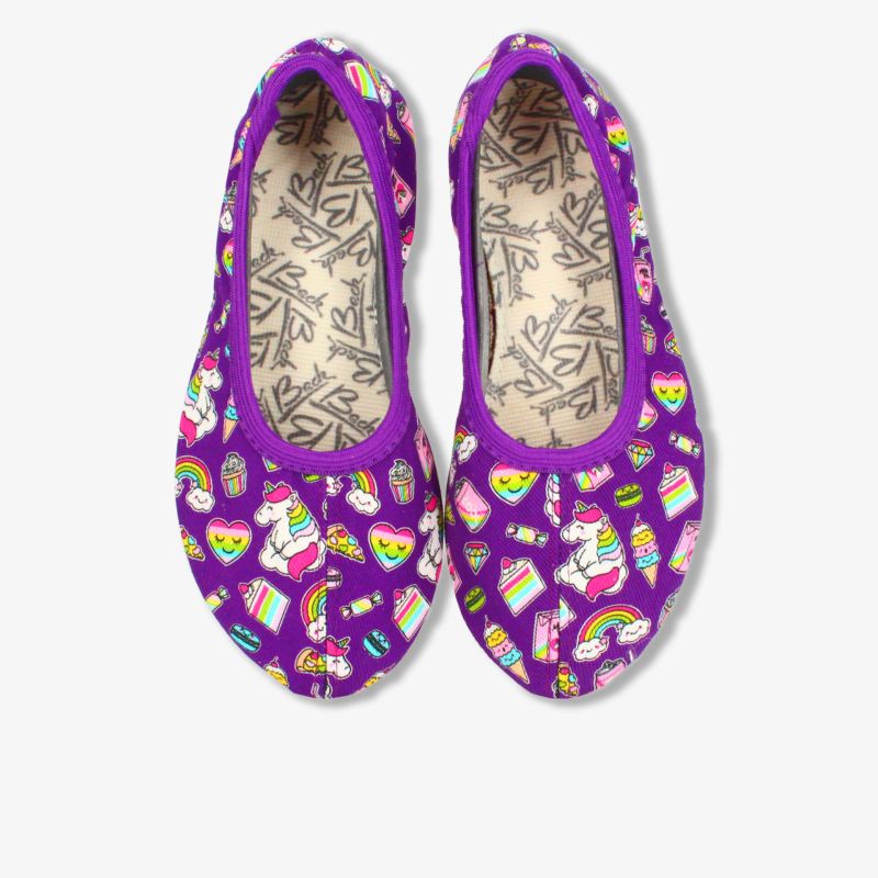 Leichte violette Ballerinas mit buntem Muster, bequem und modisch, perfekte Passform für Alltag