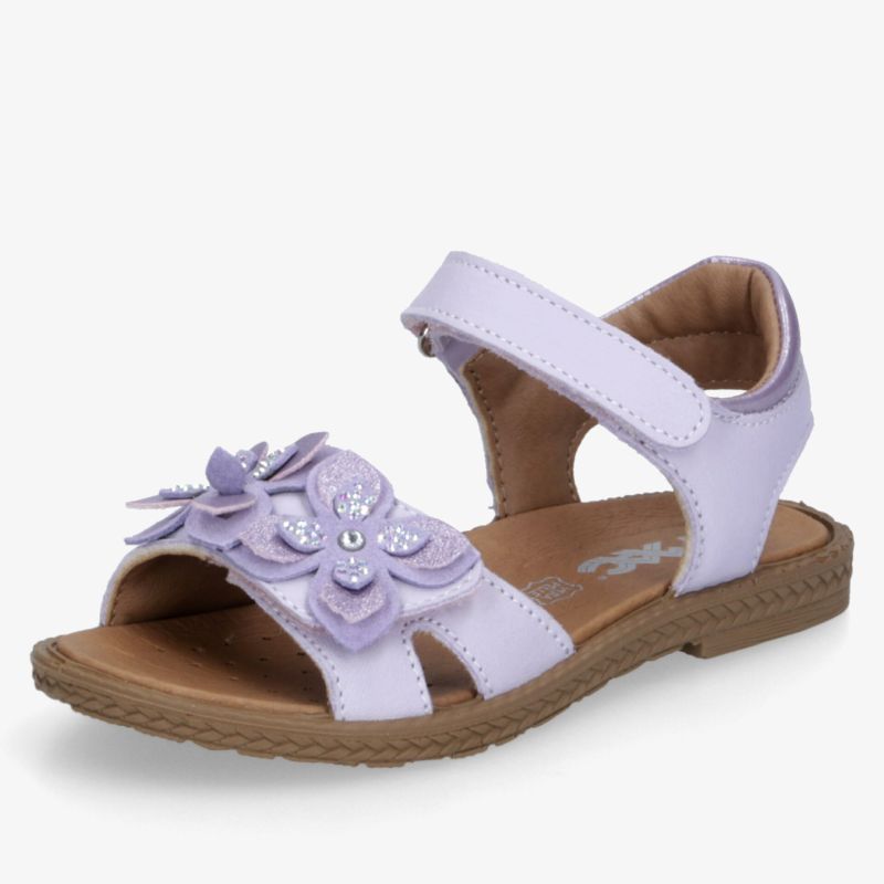 Bequeme lila Sandale mit verstellbarem Klettverschluss und dekorativen Blumenapplikationen für optimalen Halt