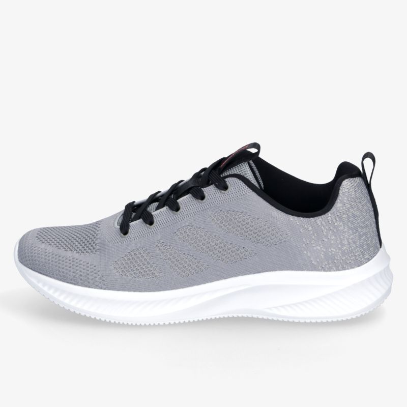 Grauer Sneaker mit atmungsaktivem Mesh-Obermaterial, komfortabler Dämpfung, leichter Laufsohle und praktischer Schnürung.