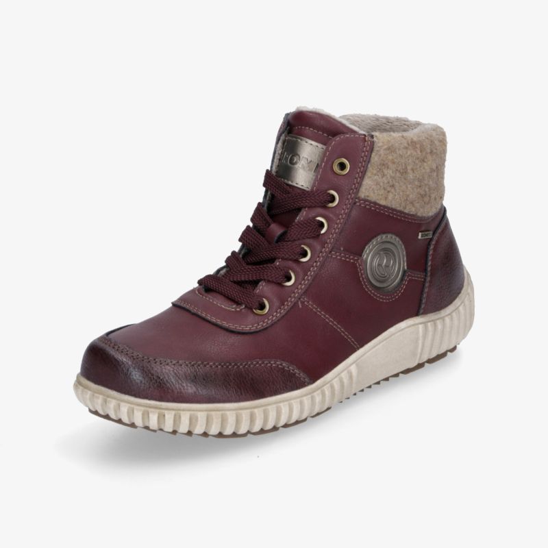Bequemer brauner Sneaker mit hohem Schaft, gepolstertem Kragen und rutschfester Sohle, seitliche Ansicht