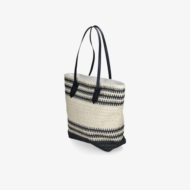 Geräumige und robuste gewebte Tasche mit stilvollem schwarz-weißem Muster und bequemen Trägern