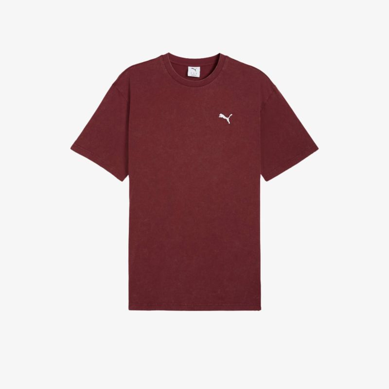 Burgunderrotes T-Shirt mit Rundhalsausschnitt und kurzärmeln, sportliches und bequemes Design mit Puma-Logo