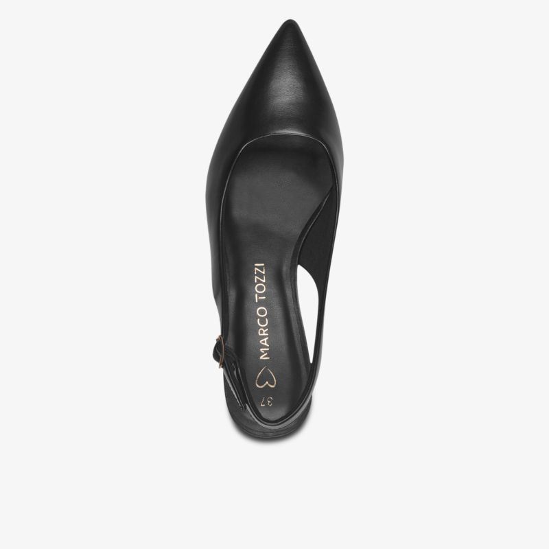 Eleganter schwarzer spitzer Slingback Schuh mit schmalem Design, ideal für formelle Anlässe