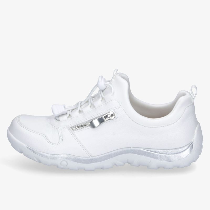Weißer sportlicher Freizeitschuh mit Schnürung, Reißverschluss und rutschfester Sohle für optimalen Komfort