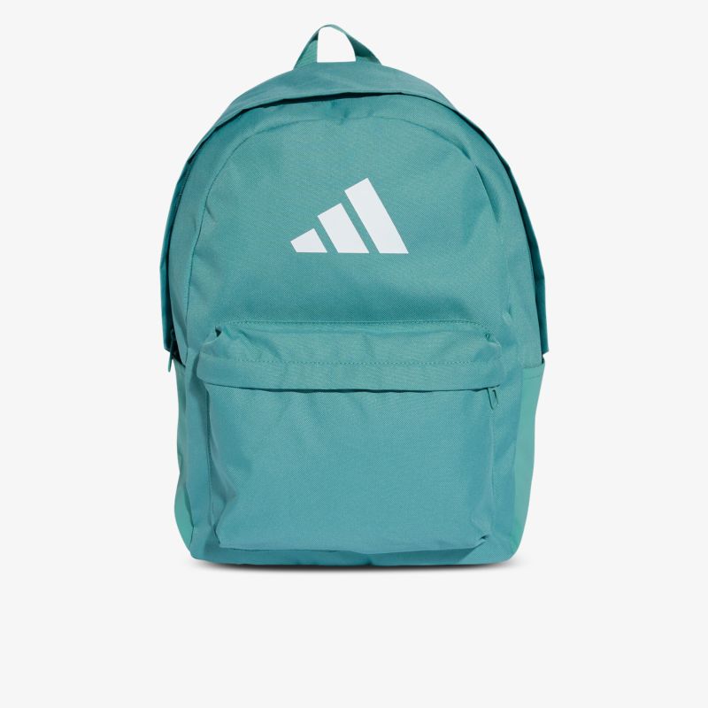 Moderner robuster Rucksack in türkiser Farbe mit großem Stauraum und auffälligem Logo vorne