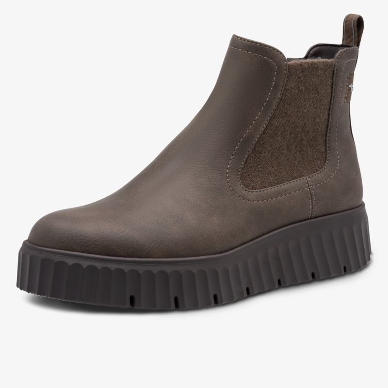 Robuster Stiefel mit elastischem Einsatz und rutschfester Sohle für hohen Tragekomfort und flexiblen Halt