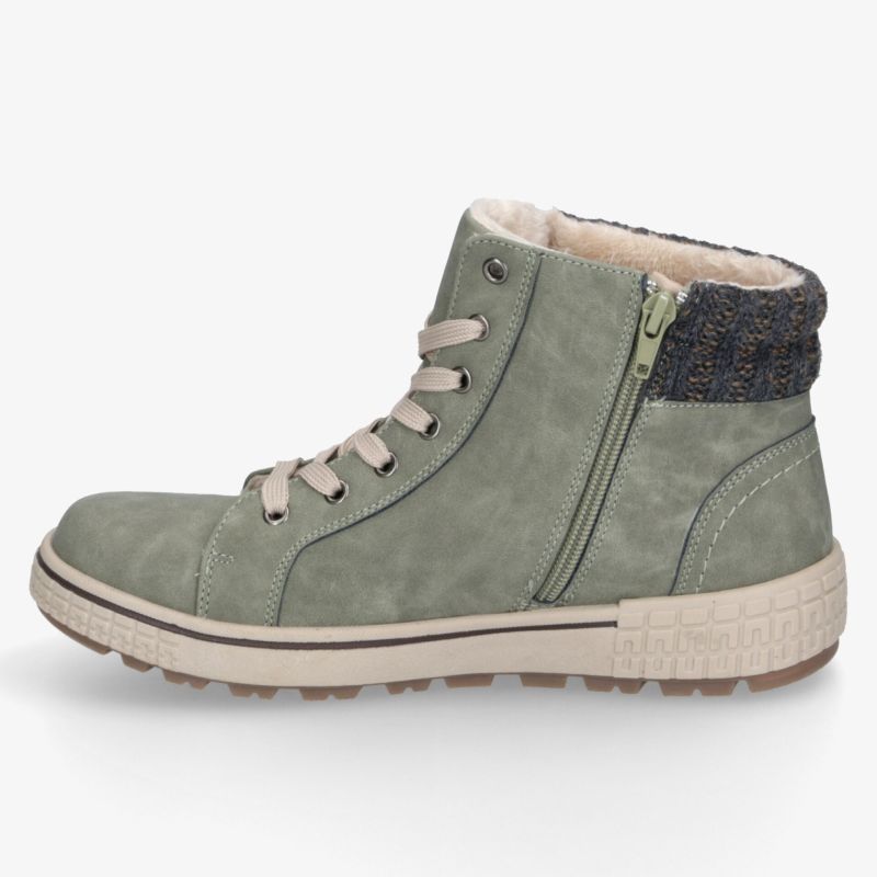 Robuster grüner Sneaker mit bequemer Passform, warmer Innenfütterung und praktischem seitlichen Reißverschluss