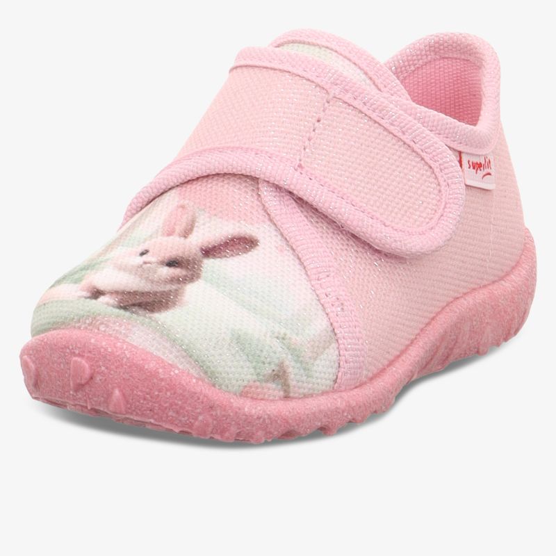 Weicher bequemer Kinderschuh in Pink mit niedlichem Hasenmotiv und praktischem Klettverschluss