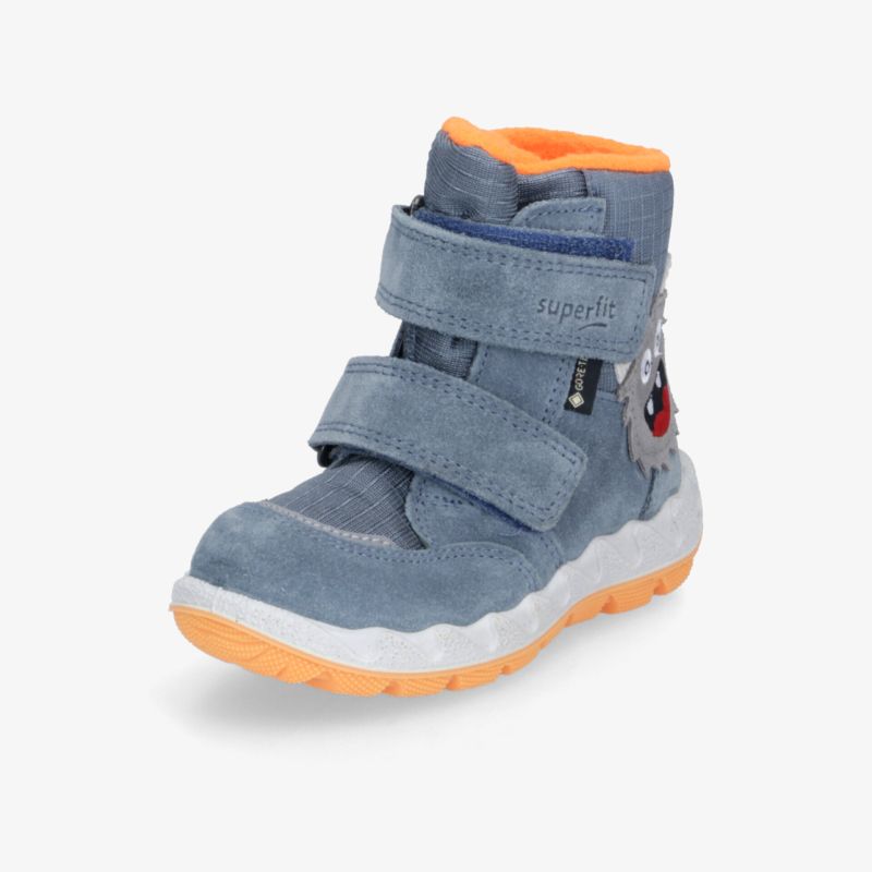 Warmer blauer Stiefel mit klettverschlüssen und robuster rutschfester Sohle für optimalen Komfort und Halt