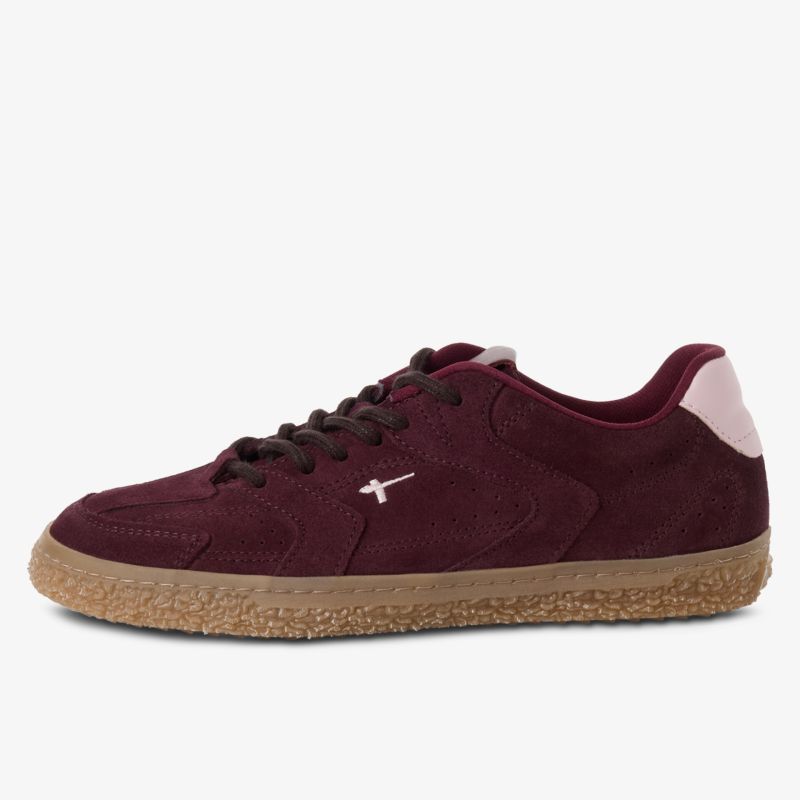 Burgunderfarbener Sneaker aus Veloursleder mit rutschfester Sohle und bequemer Passform für den Alltag