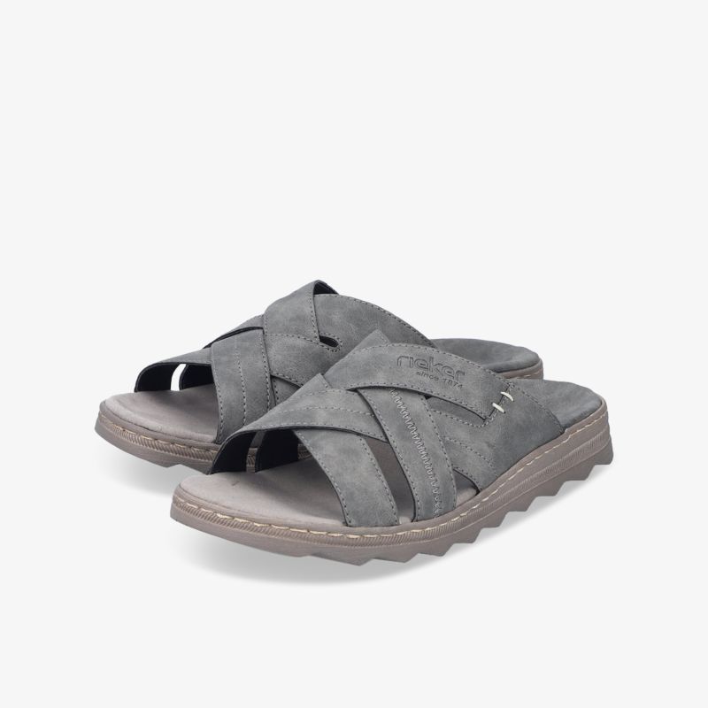 Graue Sandalen mit überkreuzten Riemen, rutschfester Sohle und bequemer Passform für ganztägigen Tragekomfort