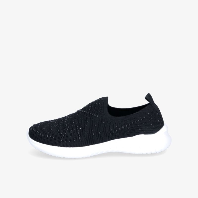 Leichter schwarzer Slip-On Sneaker mit flexibler, stoßdämpfender weißer Sohle, bequem und atmungsaktiv